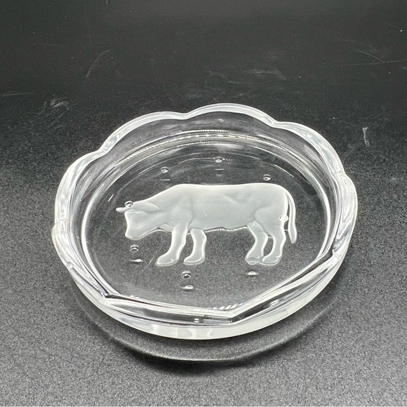 Vintage Val St Lambert Crystal Zodiac Taurus Bull Coaster Ring Trinket Dish - Picture 7 of 7